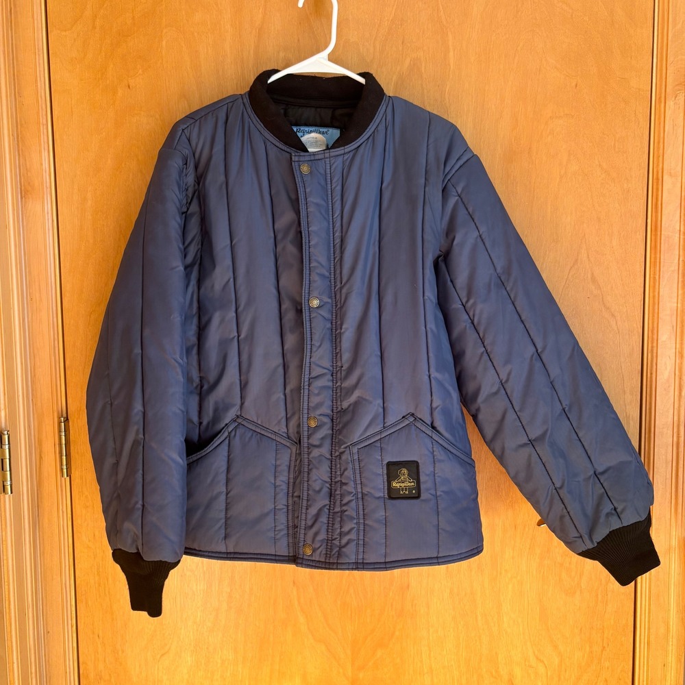 RefrigiWear Insulated Quilted Work Jacket Blue Snap Front‎ Pockets Size Medium